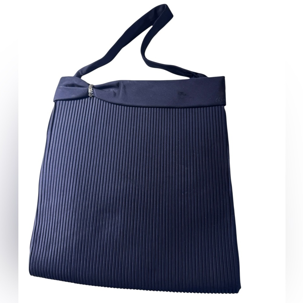 Vintage Elegant Navy Blue Ribbed Handbag Purse Change Purse Combo w/ Bow